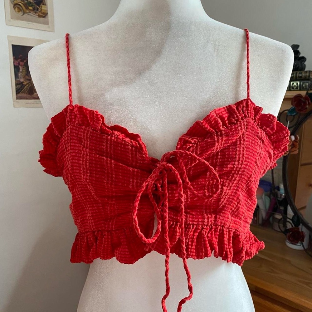 Urban Outfitters Red Ellie Lace Up Cami Crop Top